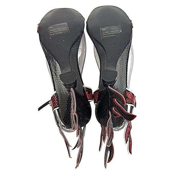 Dolls Kill Cape Robbin Red & Yellow Hell Flame Wedge Heel Size 10 M Patent - Picture 2 of 9